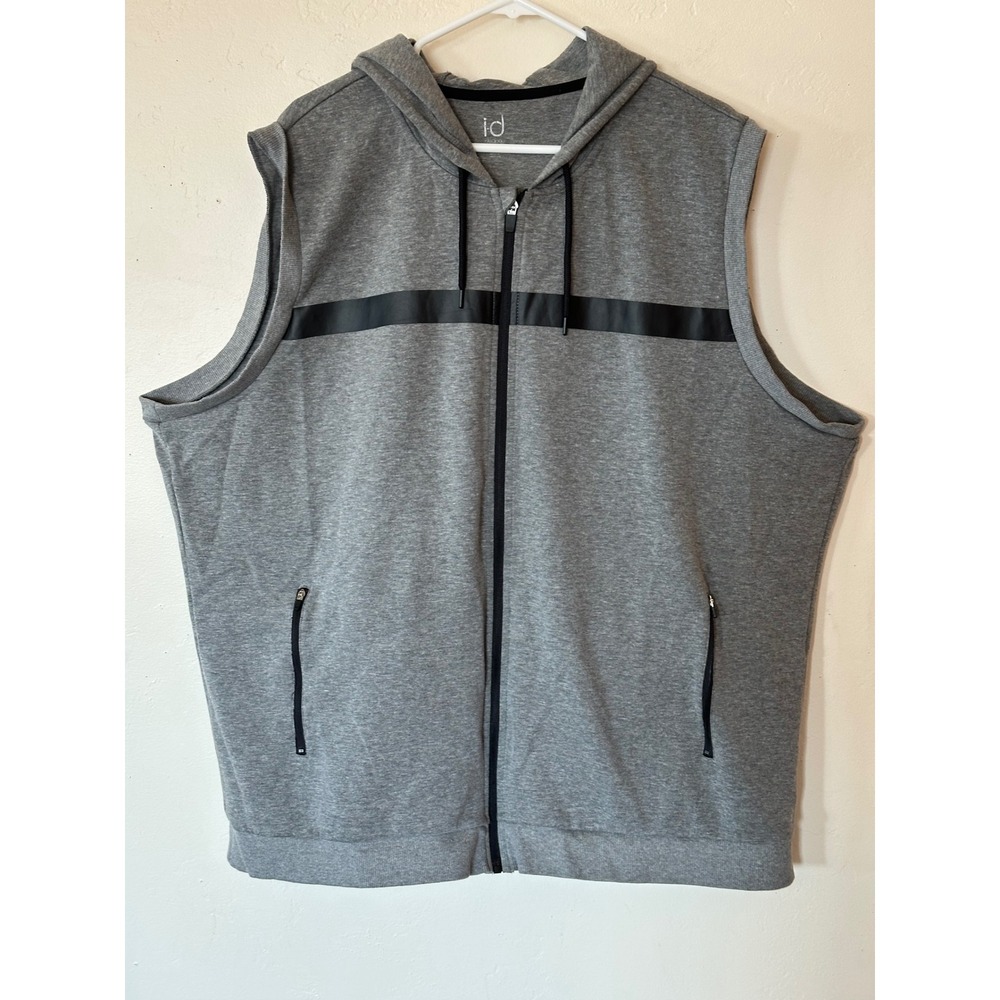 Ideology Mens 3XL Sleeveless Full Zip Hoodie Heather Gray Black Stripe Athletic